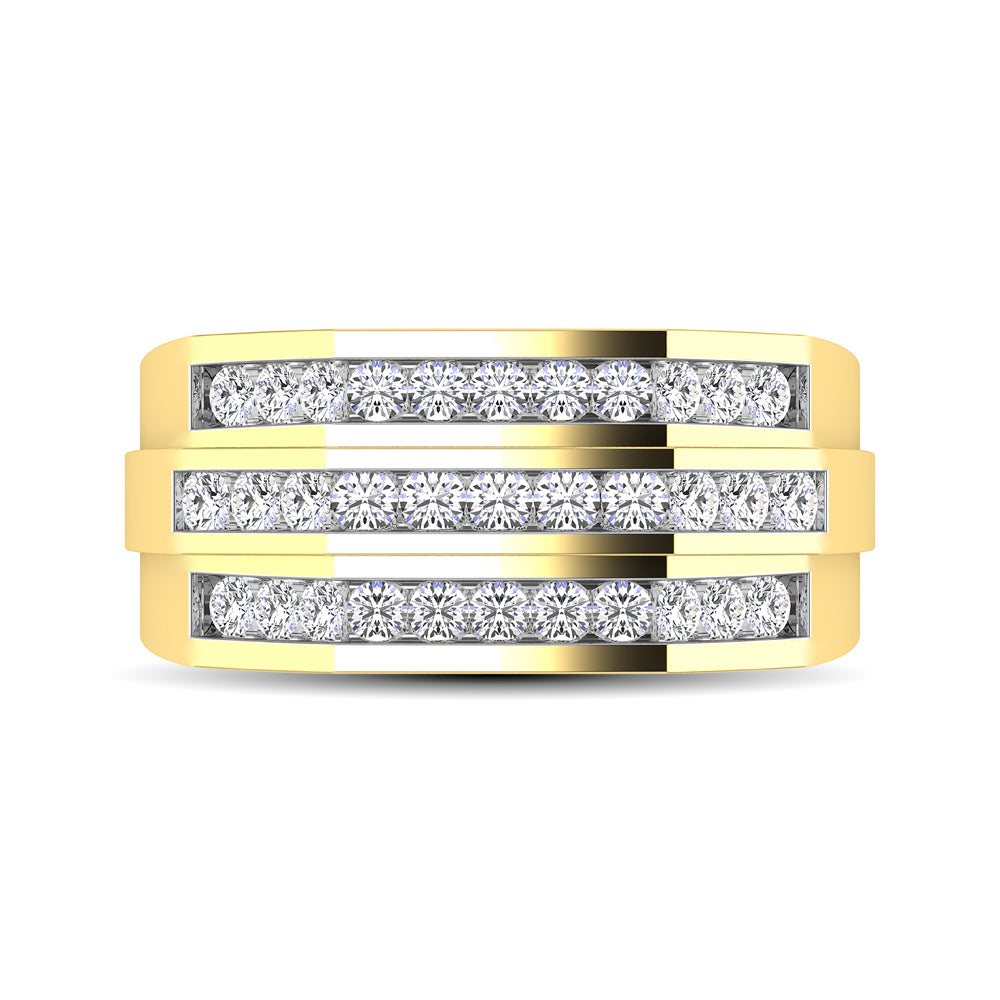 10K Yellow Gold 1/4 Ct.Tw.Diamond Triple Row Mens Band