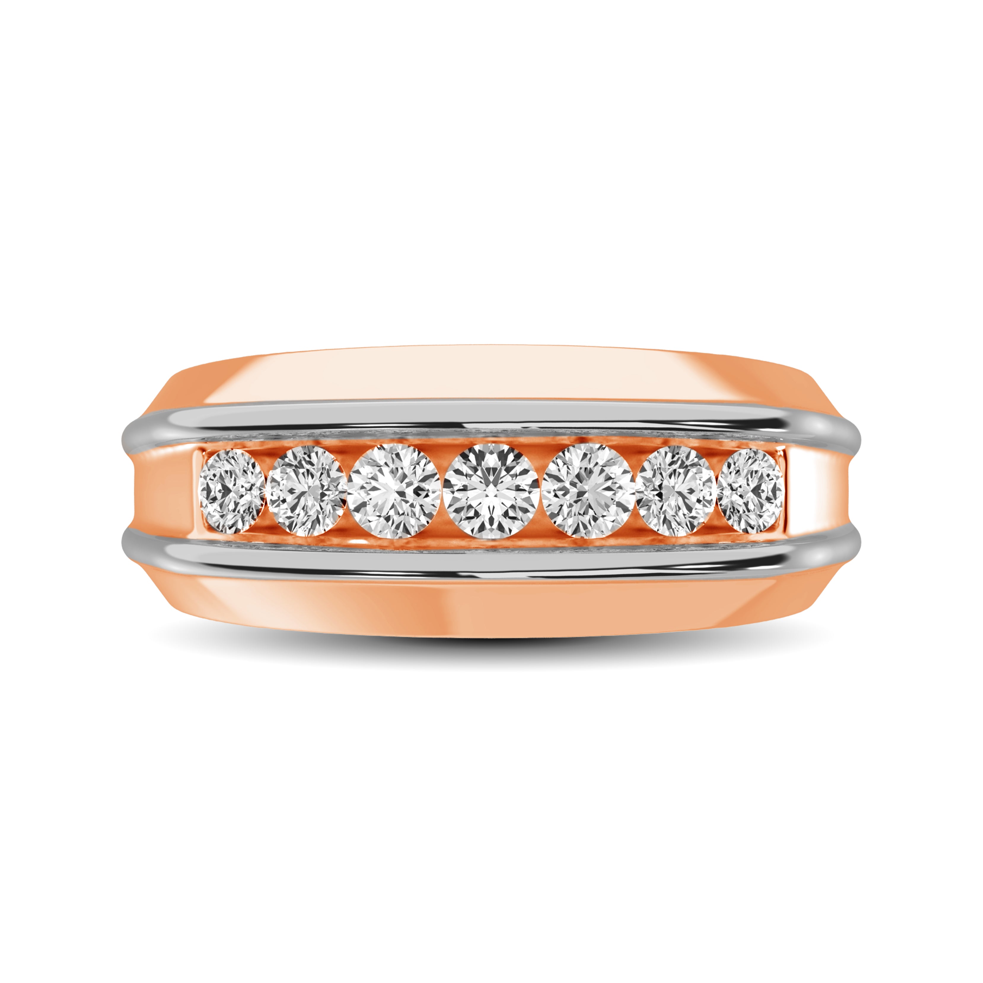 10K Rose Gold With Accent Of 10K White Gold 1/4 Ct.Tw. Diamond 7 Stone Mens Band