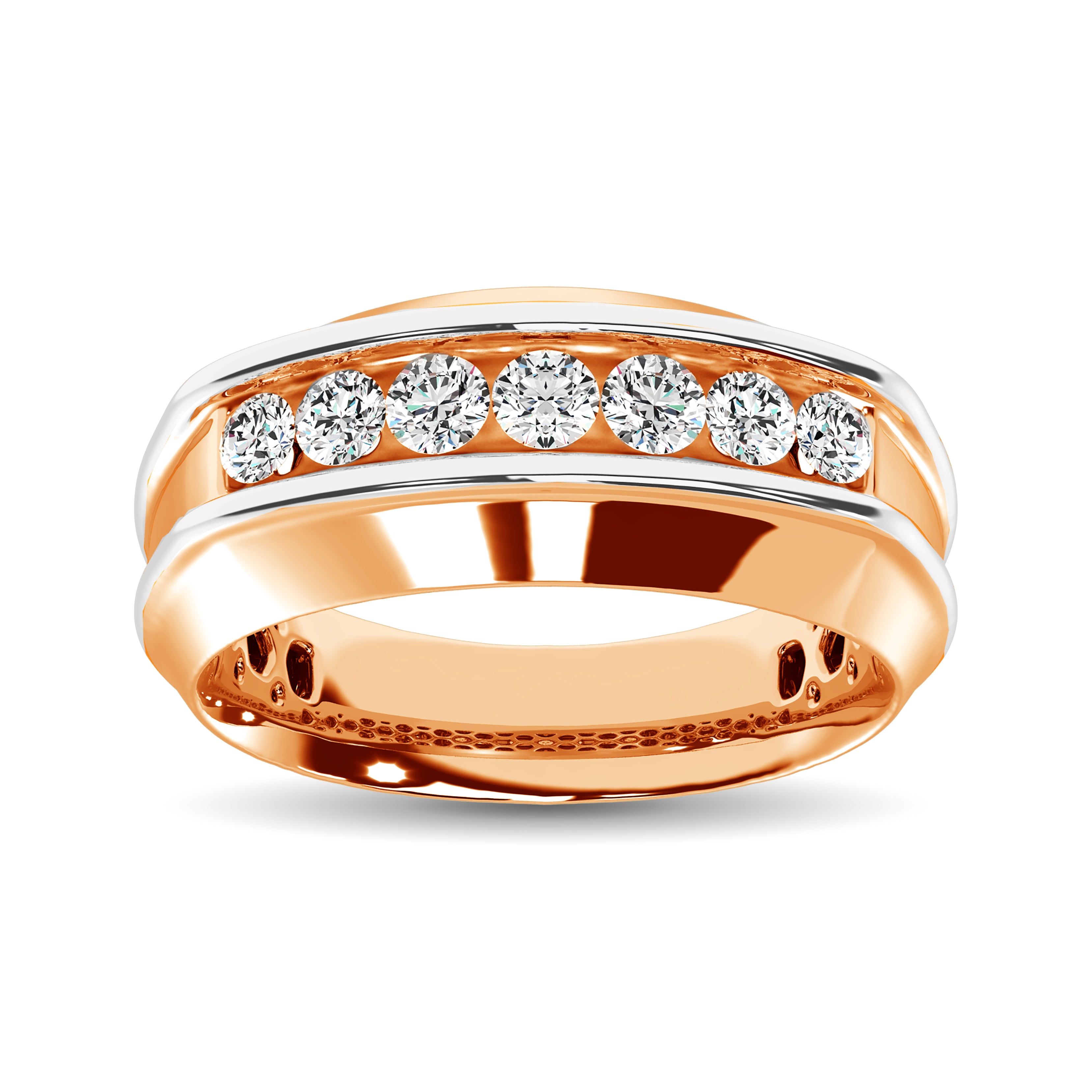 10K Rose Gold With Accent of 10K White Gold 1/4 Ct.Tw. Diamond 7 Stone Mens Band
