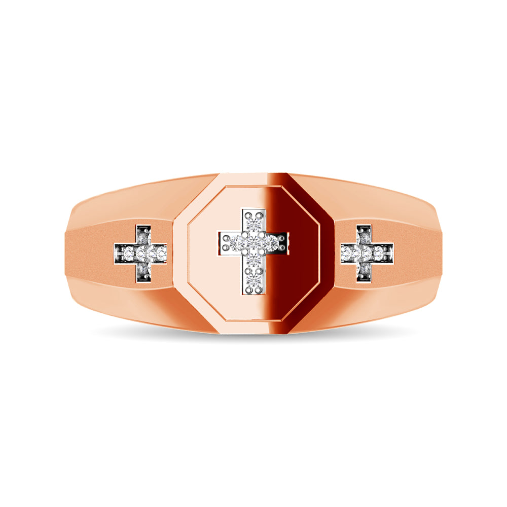 10K Rose Gold 1/20 Ct.Tw. Diamond Men's Cross Ring