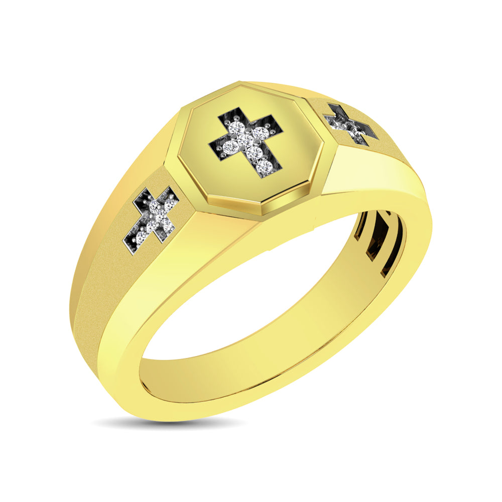 10K YellowGold 1/20 Ct.Tw. Diamond Men's Cross Ring