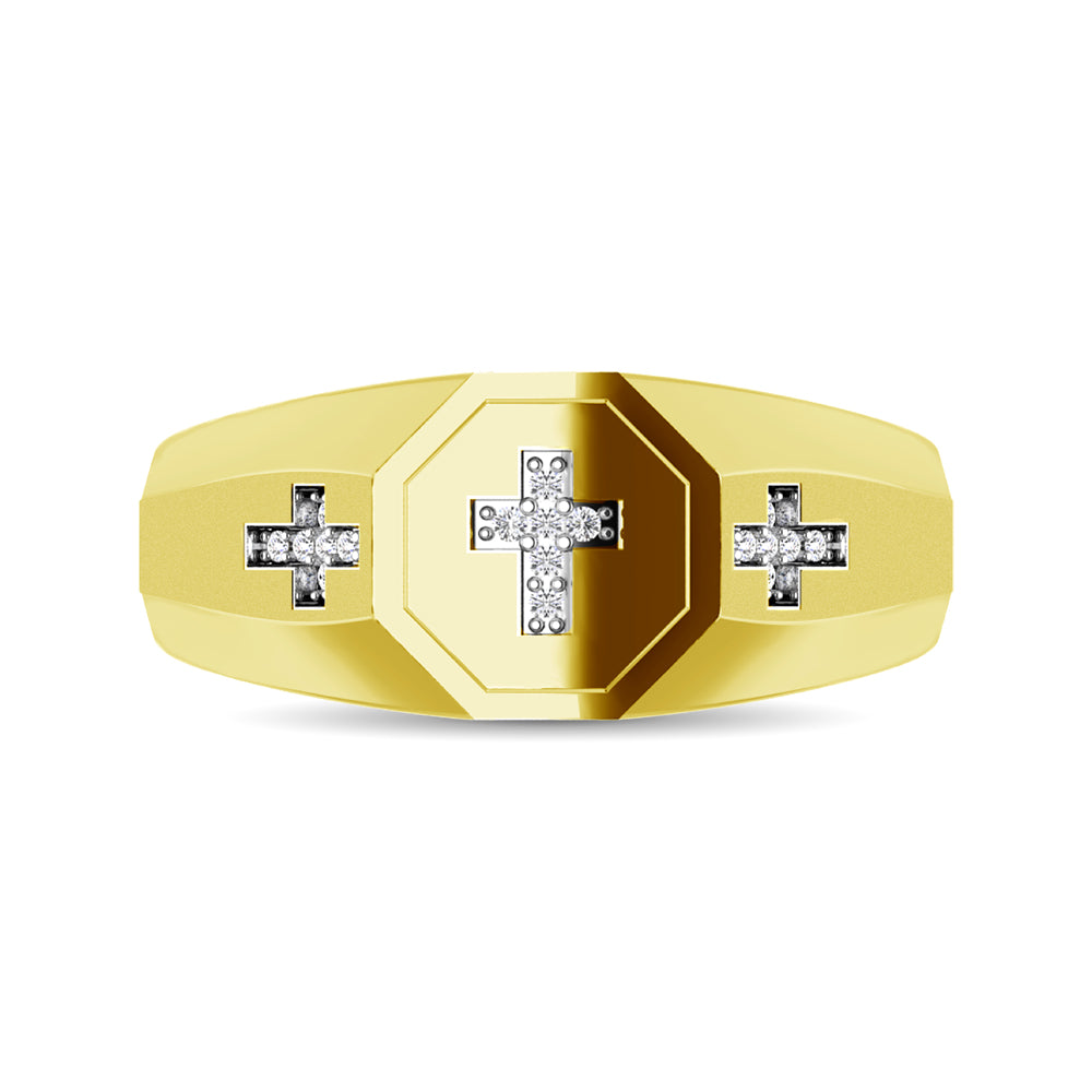 10K YellowGold 1/20 Ct.Tw. Diamond Men's Cross Ring