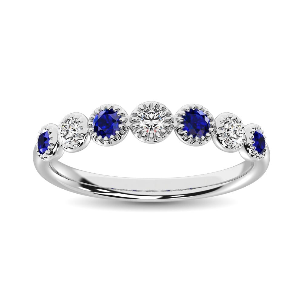 Diamond 1/5 Ct.Tw. Alternate Blue Sapphire Stackable Ring in 14K White Gold