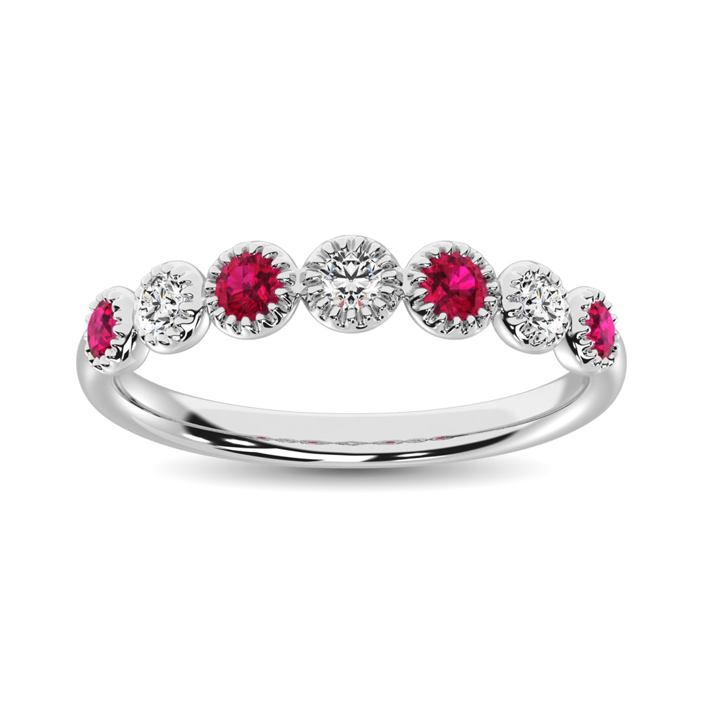 Diamond 1/5 Ct.Tw. Alternate Ruby Stackable Ring In 14K White Gold