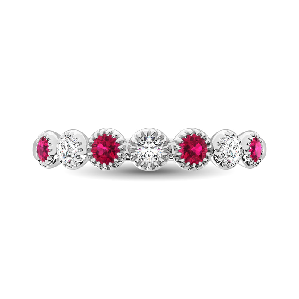 Diamond 1/5 Ct.Tw. Alternate Ruby Stackable Ring in 14K White Gold