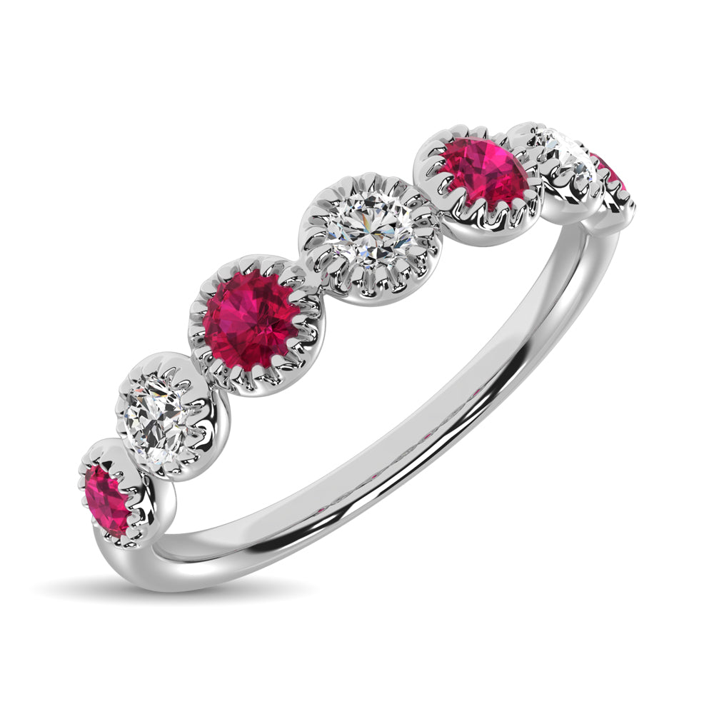 Diamond 1/5 Ct.Tw. Alternate Ruby Stackable Ring In 14K White Gold