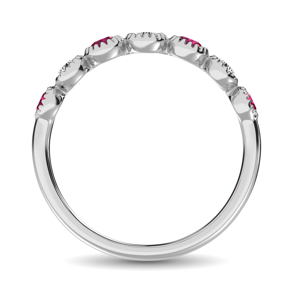 Diamond 1/5 Ct.Tw. Alternate Ruby Stackable Ring in 14K White Gold