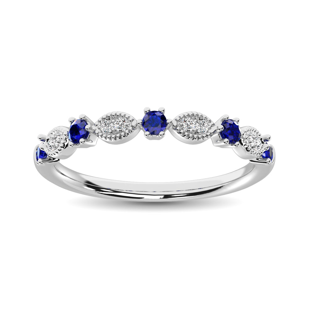 Diamond 1/4 Ct.Tw. Alternate And Blue Sapphire Stackable Band In 14K White Gold