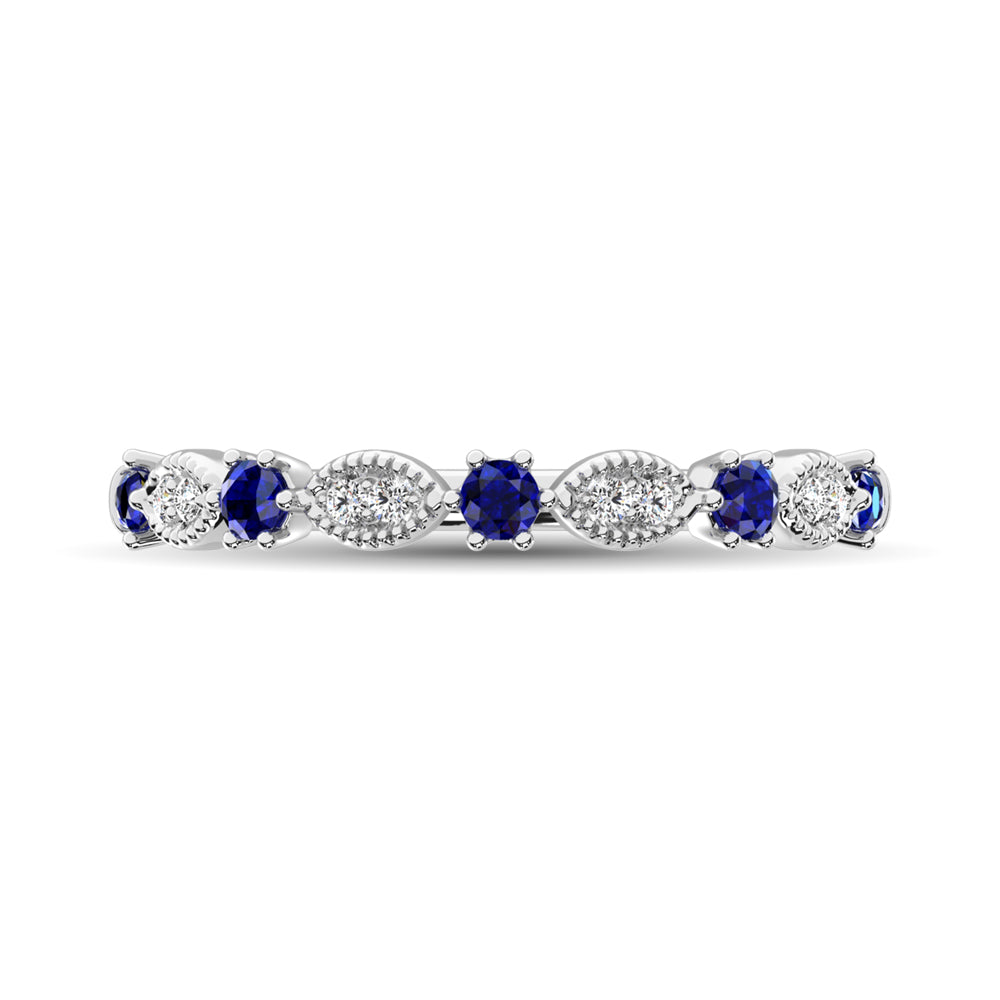 Diamond 1/4 Ct.Tw. Alternate And Blue Sapphire Stackable Band In 14K White Gold