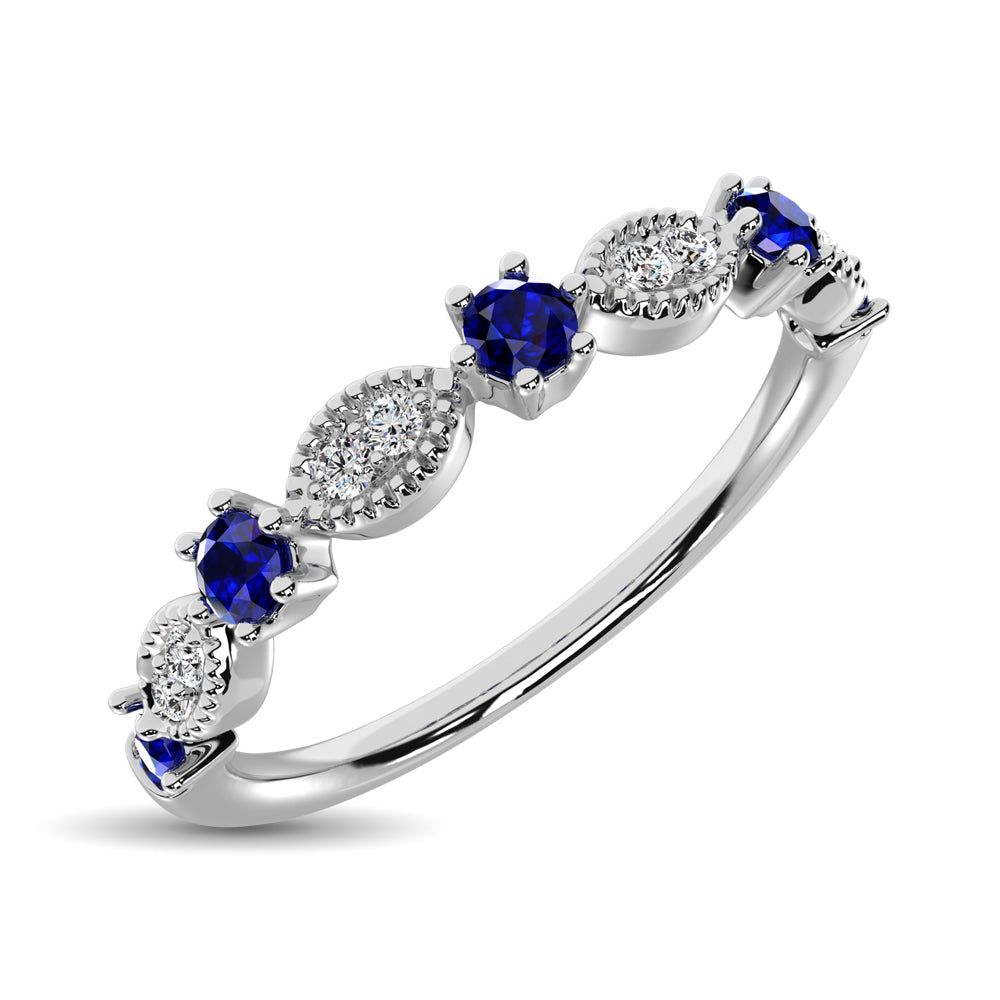 Diamond 1/4 Ct.Tw. Alternate and Blue Sapphire Stackable Band in 14K White Gold