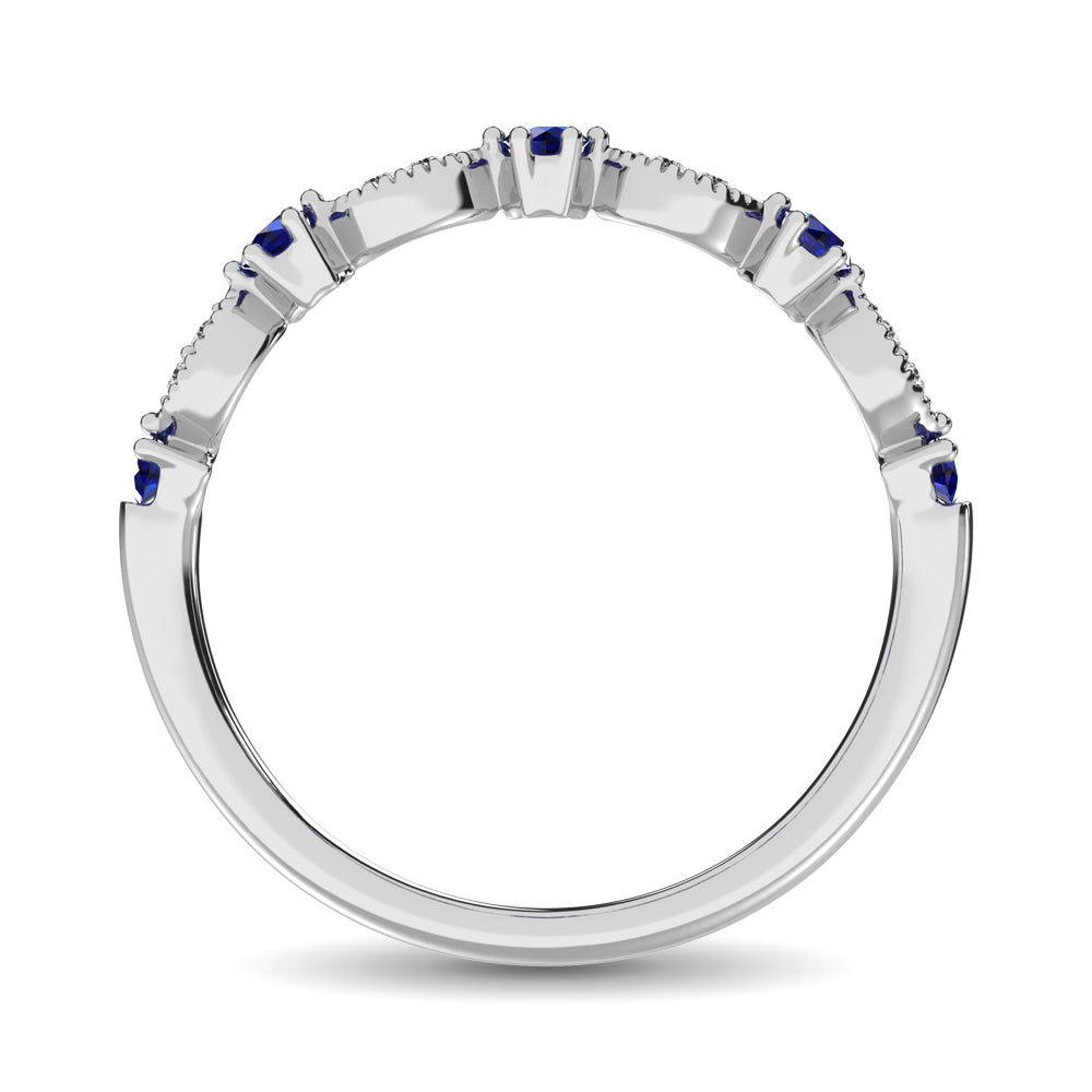 Diamond 1/4 Ct.Tw. Alternate And Blue Sapphire Stackable Band In 14K White Gold