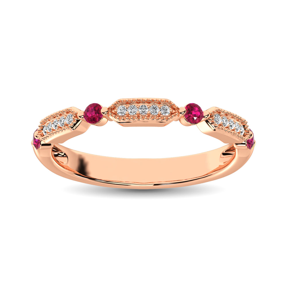 Diamond 1/5 Ct.Tw. Alternate Ruby Stackable Ring in 14K Rose Gold