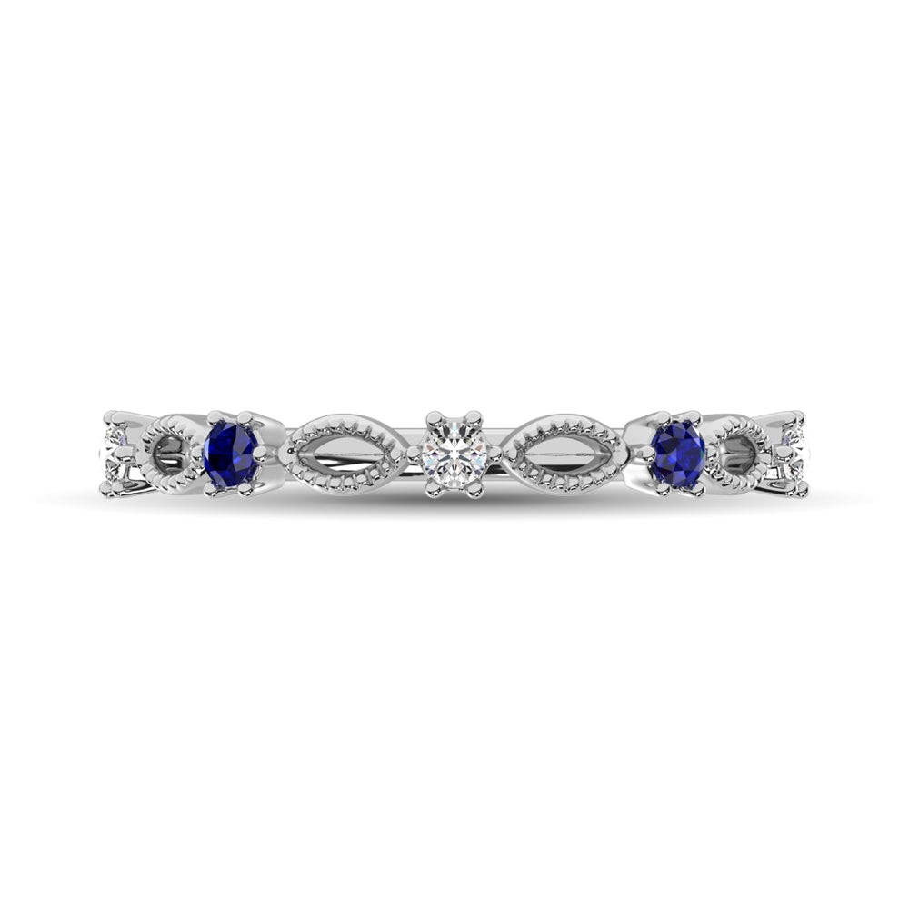 Diamond 1/5 Ct.Tw. And Blue Sapphire Stackable Band In 14K White Gold