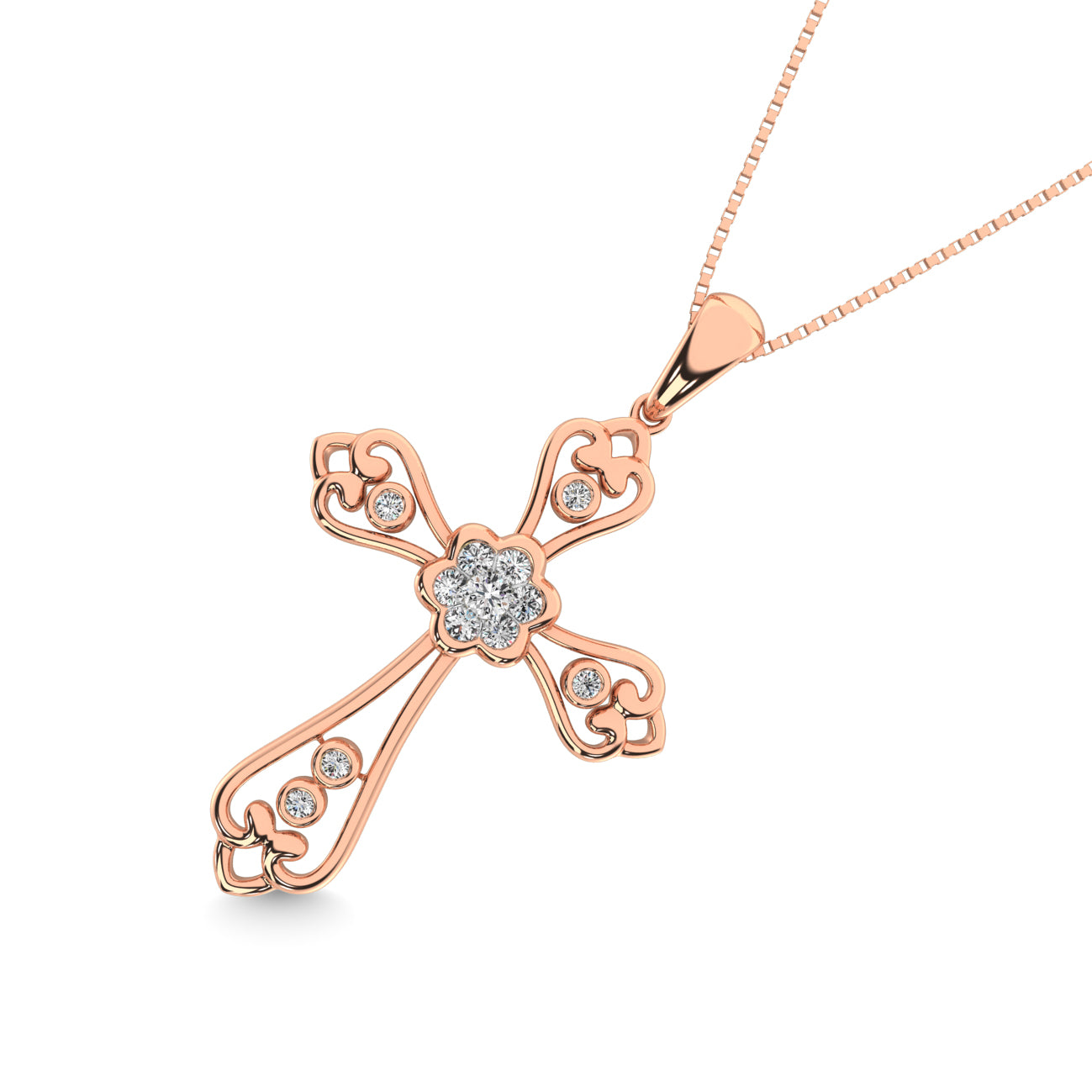 Diamond Accented Lacy Cross Pendant 1/6 Ct.Tw