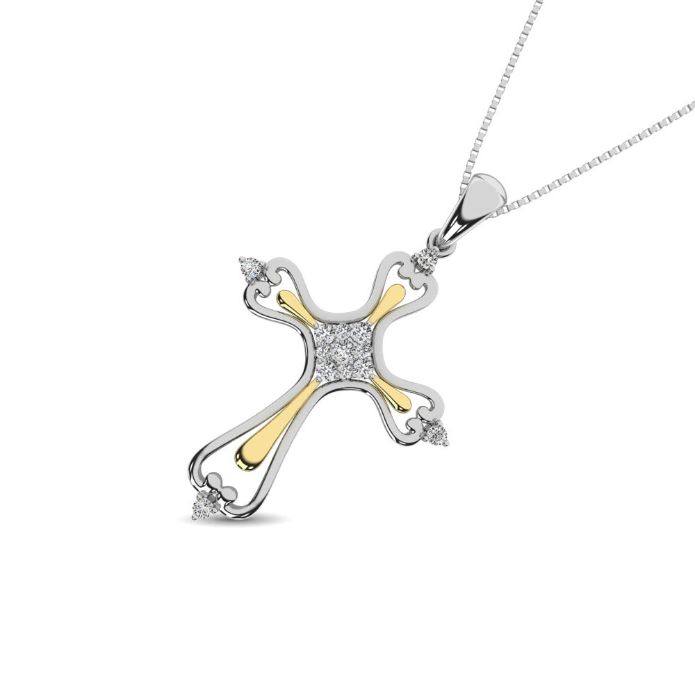 14K Two Tone 1/8 Ct.Tw. Diamond Cross Pendant