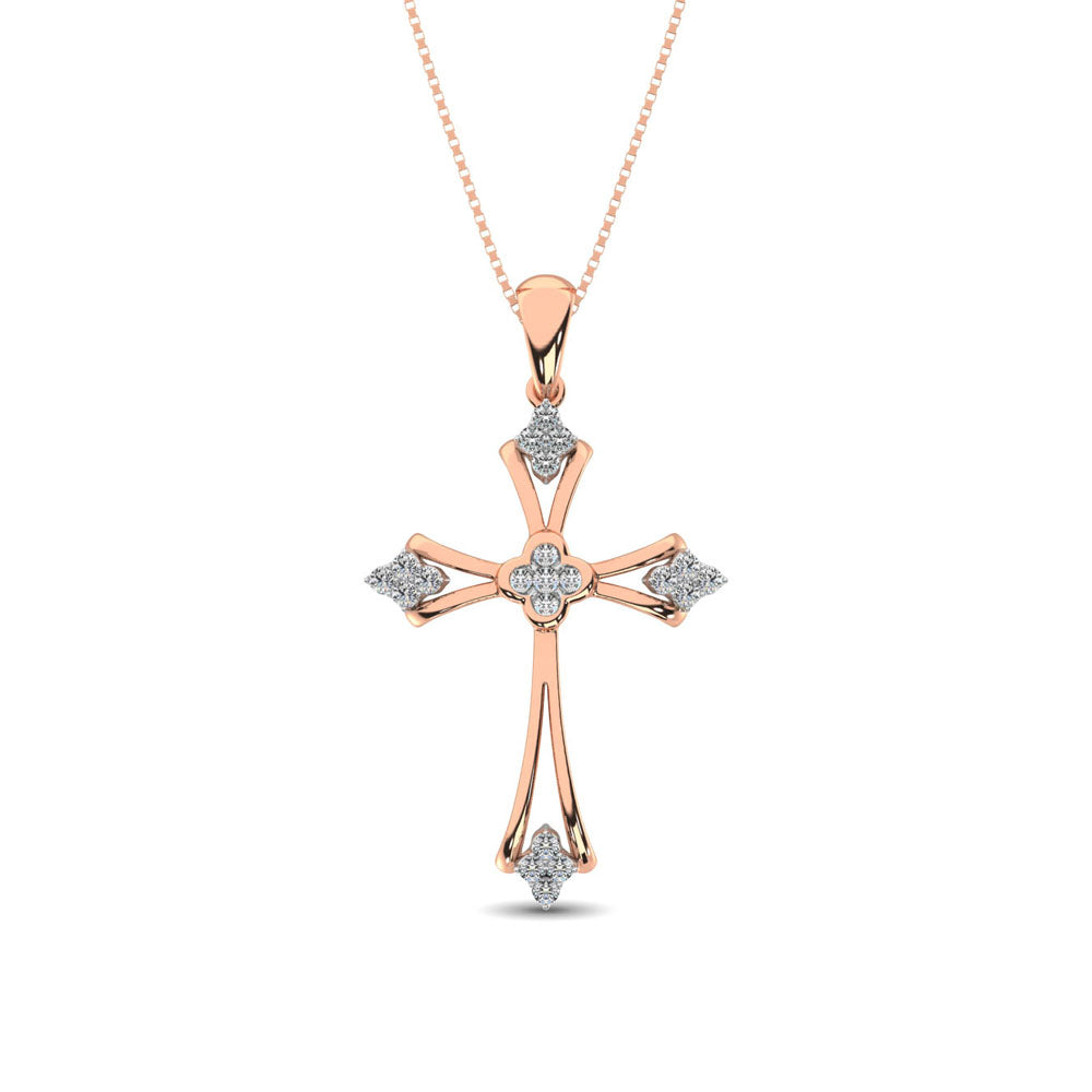 Gothic Style Diamond 1/5 Ct.Tw Cross Pendant In 10K Rose Gold