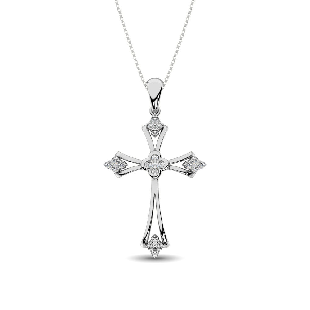 Gothic Style Diamond 1/5 Ct.Tw Cross Pendant In 10K White Gold