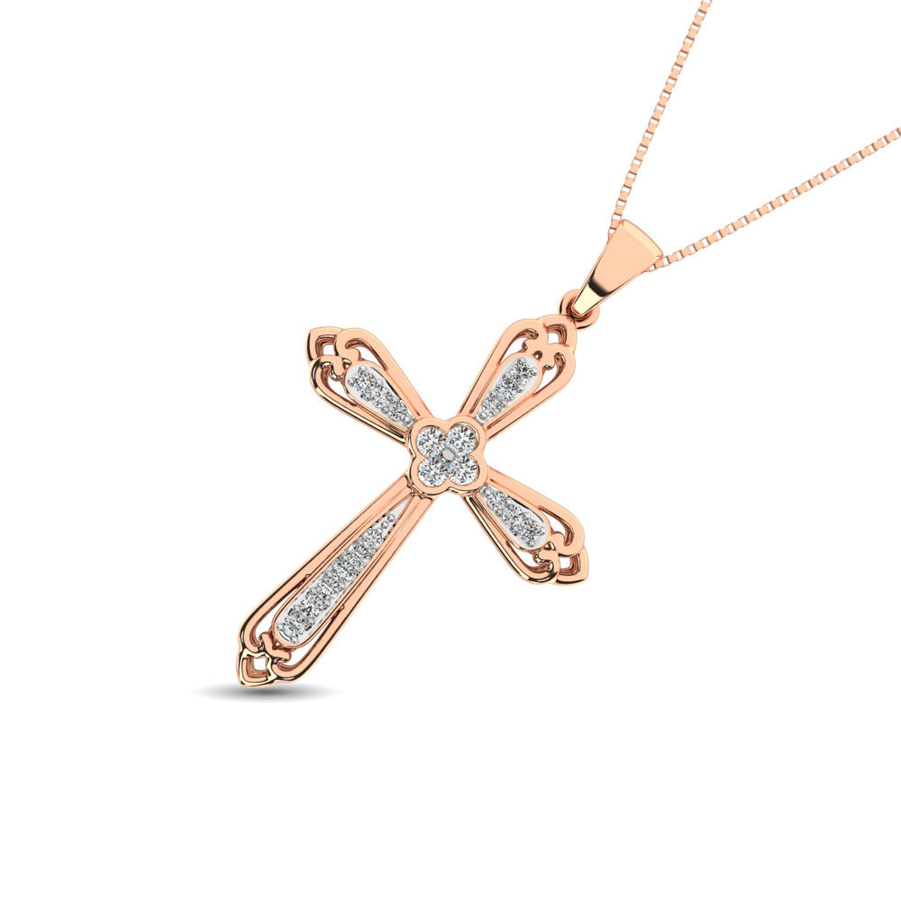 14K Rose Gold 1/6 Ct.Tw. Diamond Cross Pendant