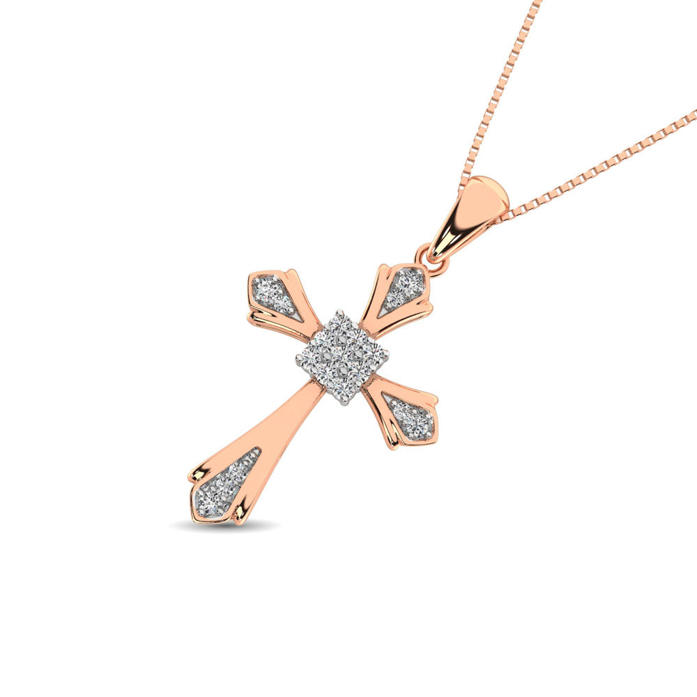 14K Rose Gold 1/6 Ct.Tw. Diamond Cross Pendant