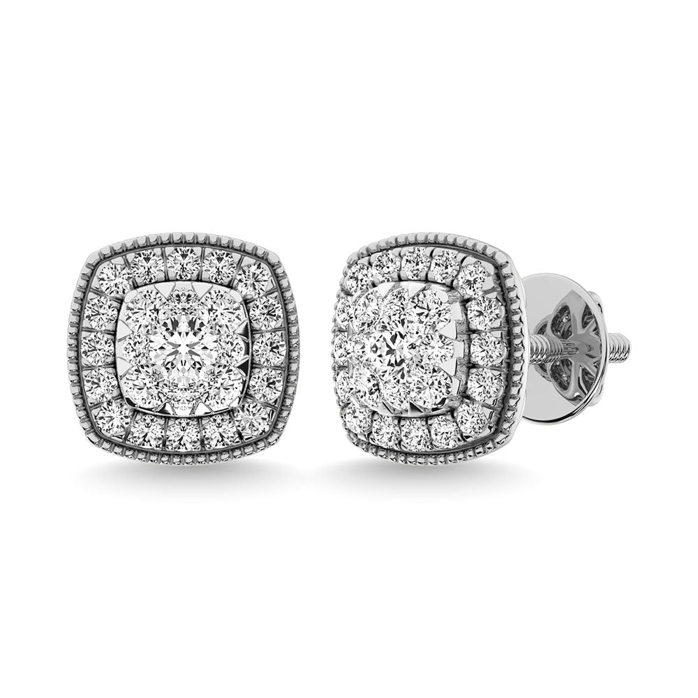 Diamond 5/8 Ct.Tw. Cluster Earrings In 14K White Gold