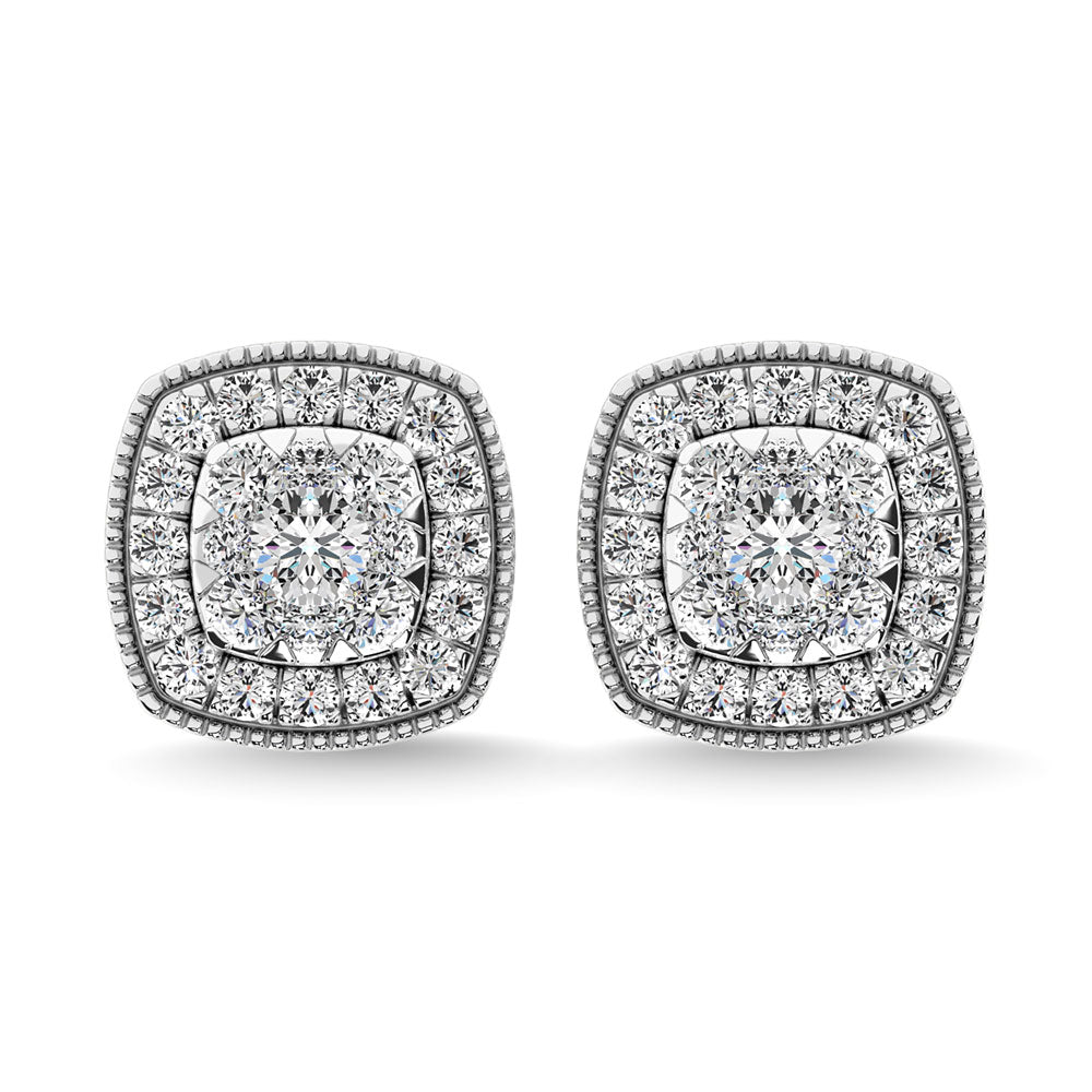 Diamond 5/8 Ct.Tw. Cluster Earrings In 14K White Gold