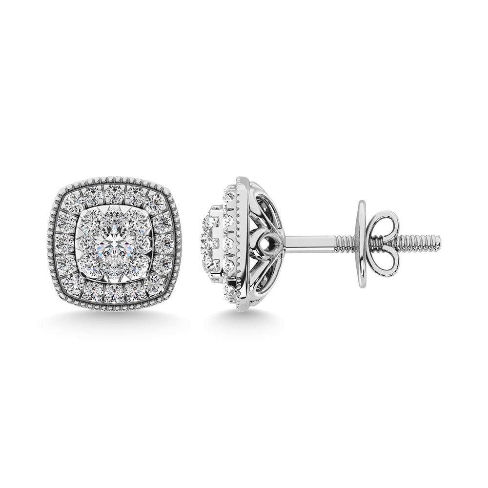 Diamond 5/8 Ct.Tw. Cluster Earrings In 14K White Gold