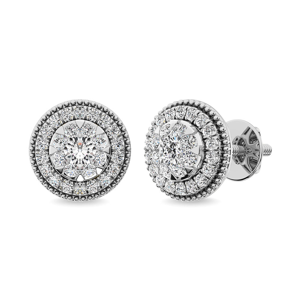 Diamond 5/8 Ct.Tw. Cluster Earrings In 14K White Gold