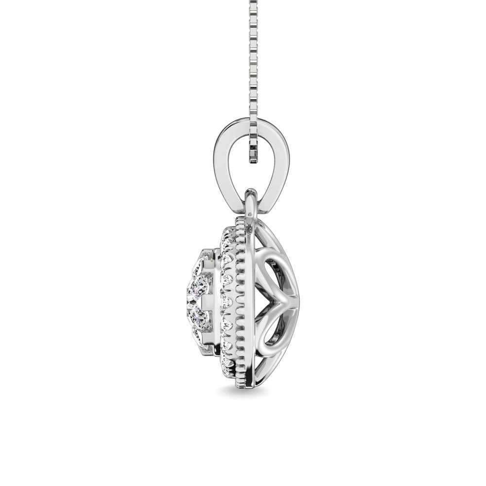 Diamond 1/2.Tw. Round Shape Cluster Pendant In 14K White Gold