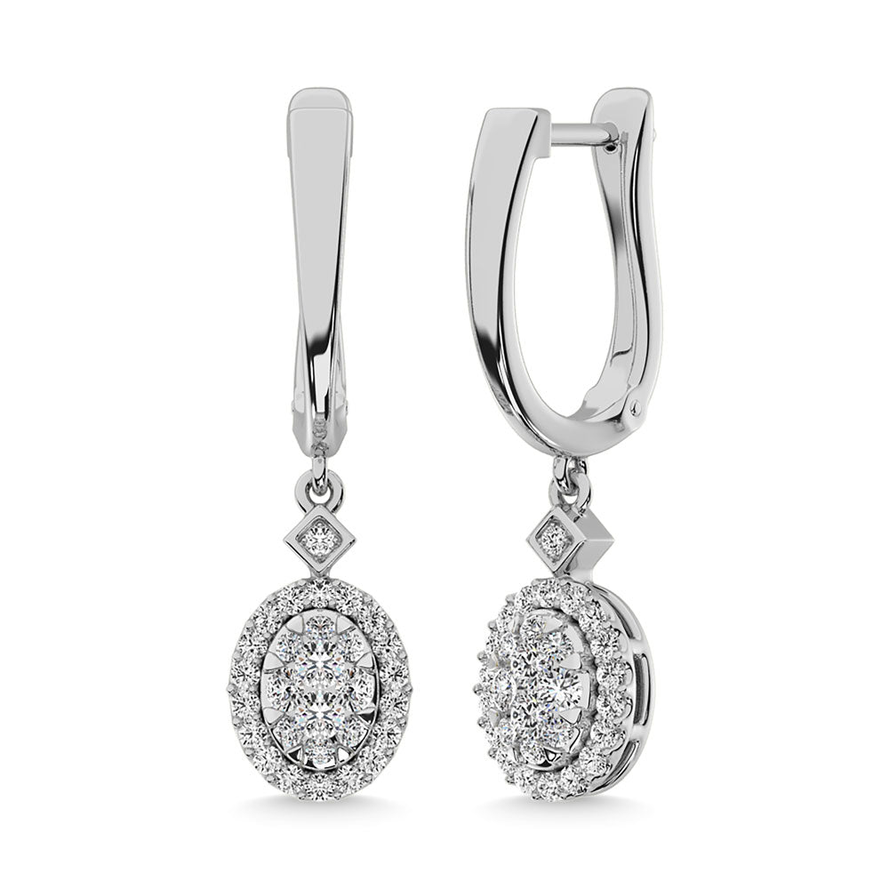 Diamond 1/2 Ct.Tw. Cluster Danglers Earrings In 10K White Gold