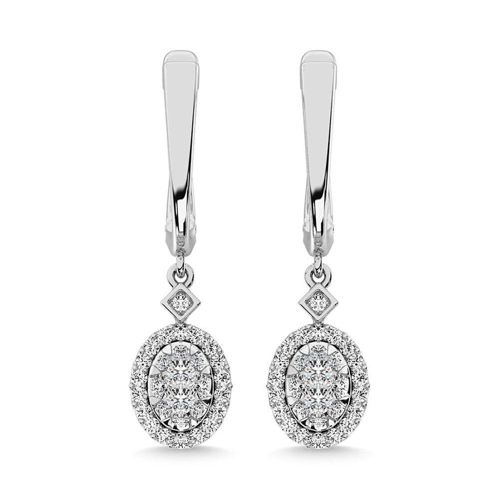 Diamond 1/2 Ct.Tw. Cluster Danglers Earrings In 10K White Gold