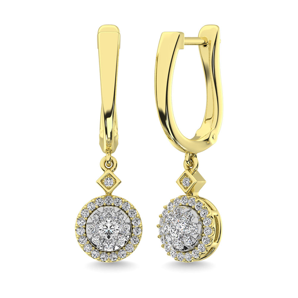 Diamond 1/2 Ct.Tw. Clusterdanglers Earrings In 10K Yellow Gold