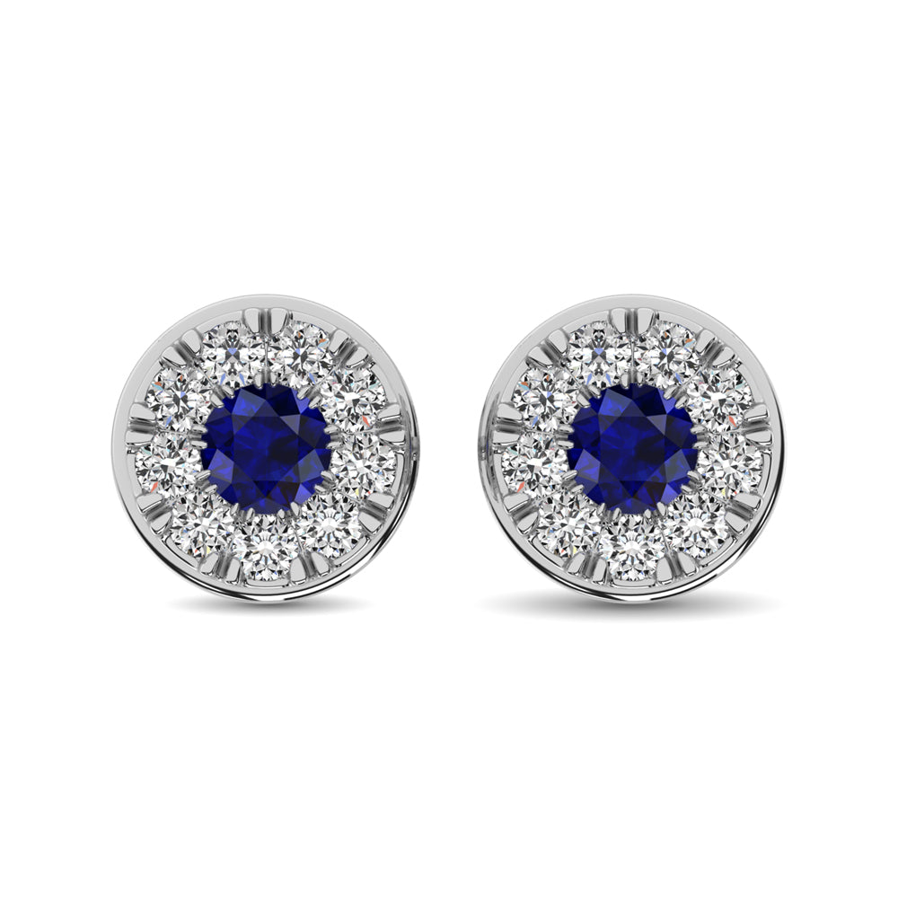 14K White Gold Diamond 1/4 Ct.Tw. And Blue Sapphire Stud