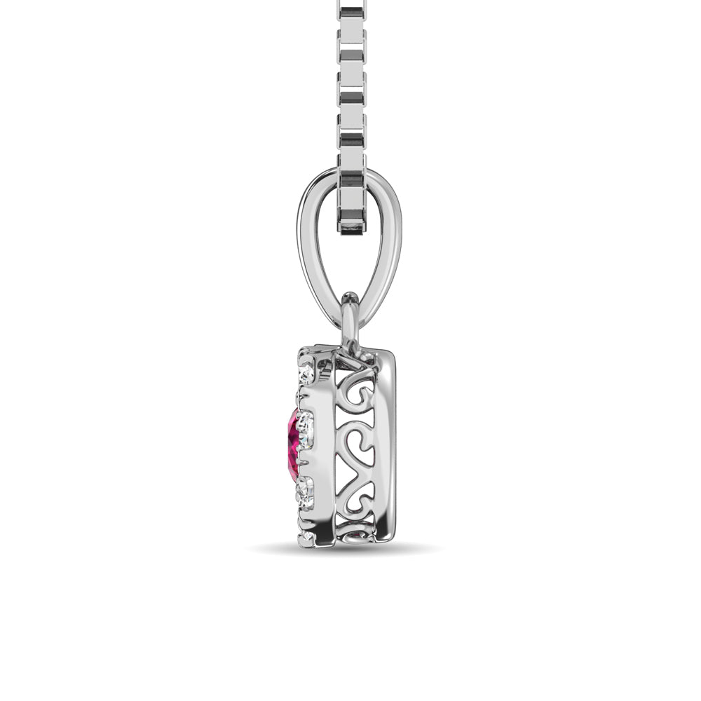 14K White Gold Diamond 1/4 Ct.Tw. And Ruby Pendant