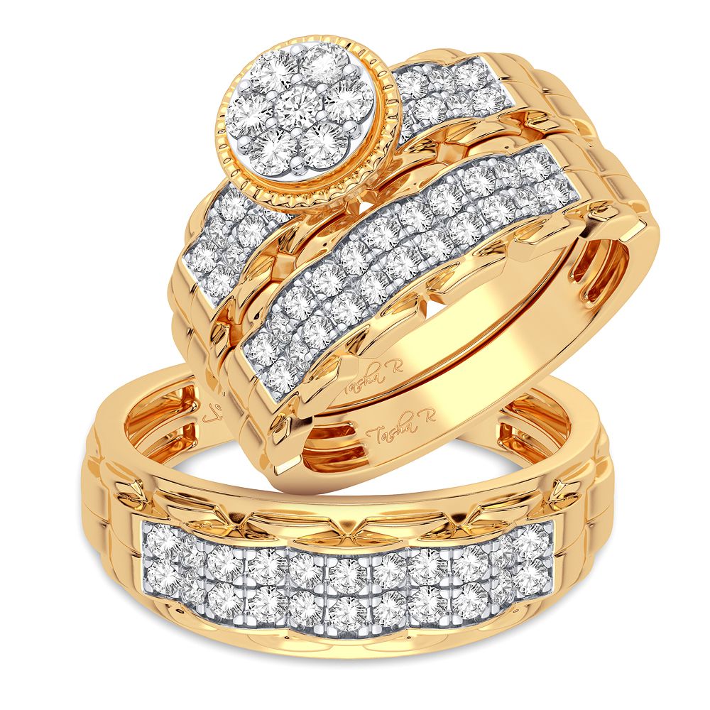14K Yellow Gold Elegant 1.00Ct Diamond Trio Set