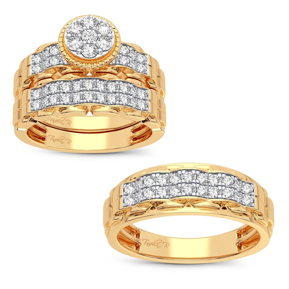 14K Yellow Gold Elegant 1.00Ct Diamond Trio Set
