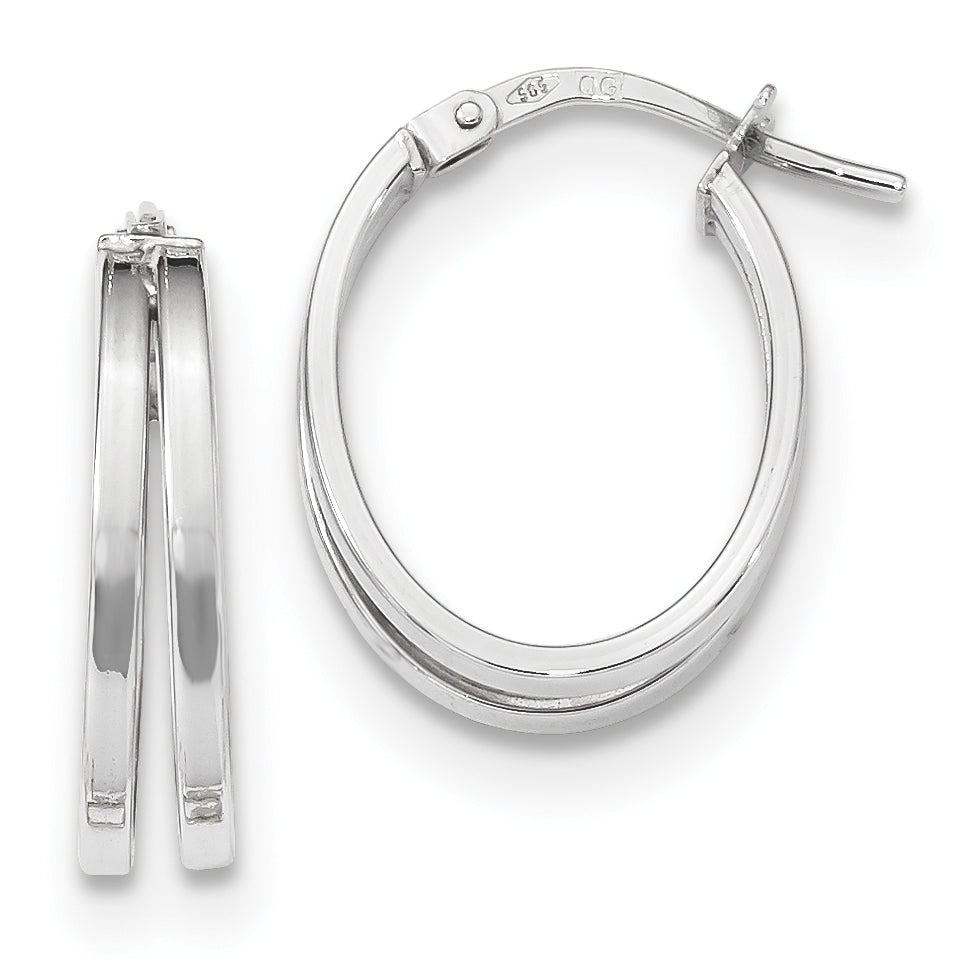 14K White Gold Polished Double Hoops