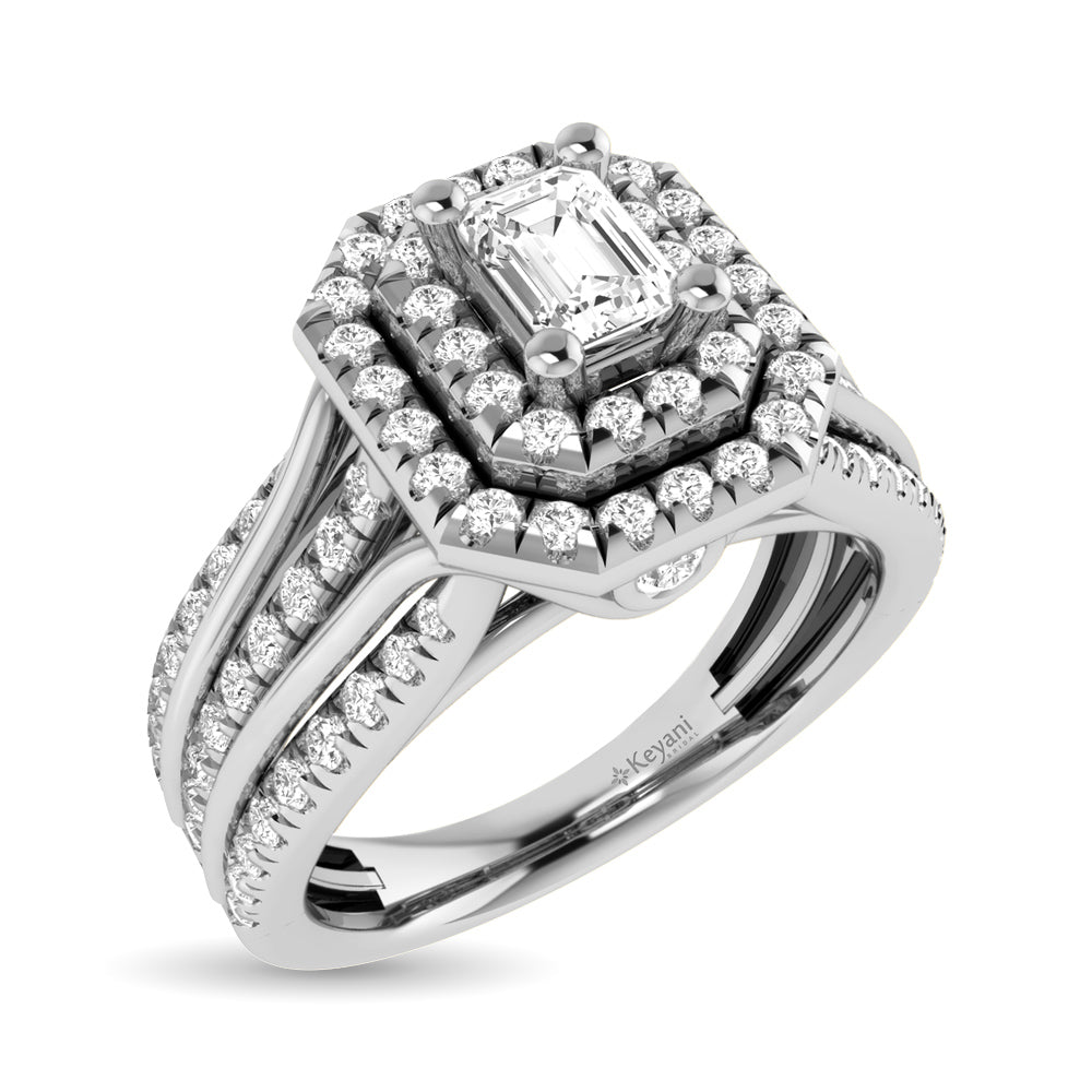 14K White Gold 1 Ct.Tw. Emerald Cut Diamond Engagement Ring