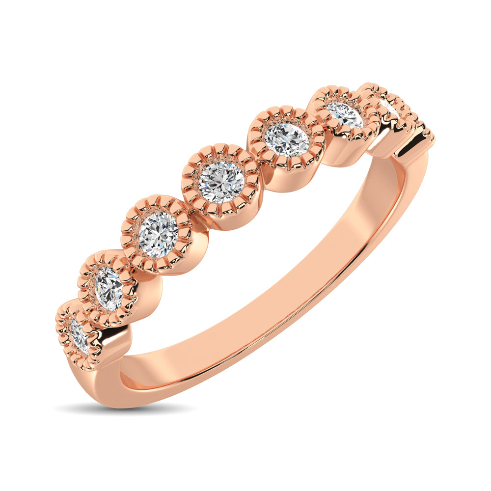 Diamond 1/4 Ctw Stackable Bezel Band With Beaded Setting In 14K Rose Gold