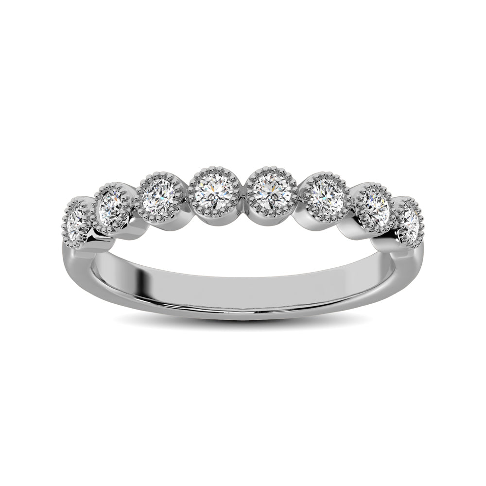 Diamond 1/4 Ctw Stackable Bezel Band With Beaded Setting In 14K White Gold