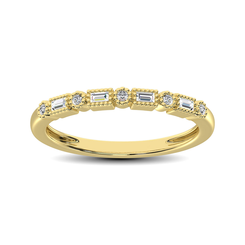 14K Yellow Gold 1/10 Ctw Round And Tapper Diamond Band Ring