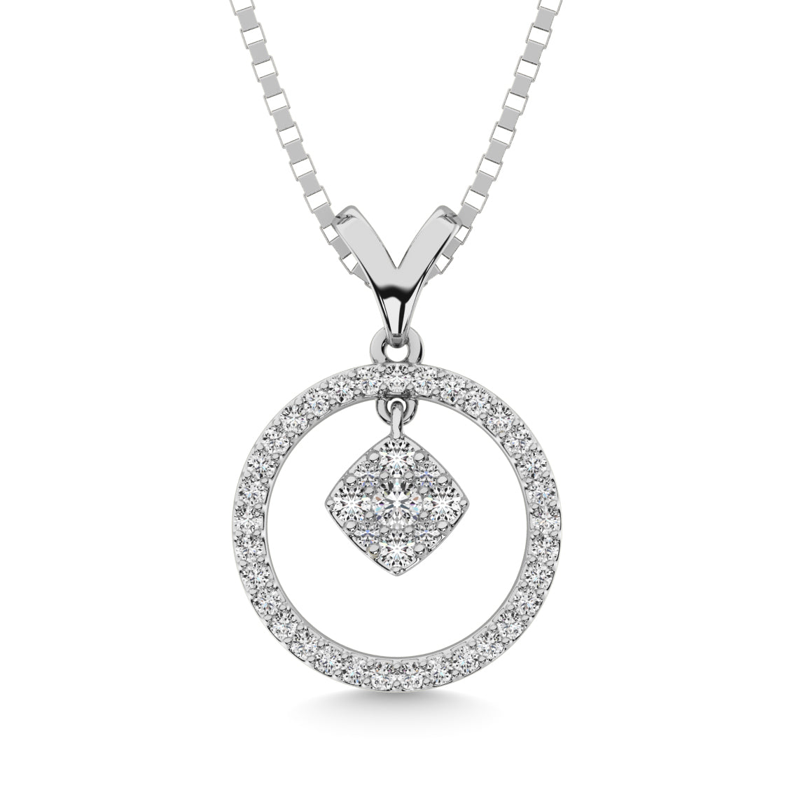 10K White Gold 1/4 Ct.Tw. Diamond Circle Dangler Pendant