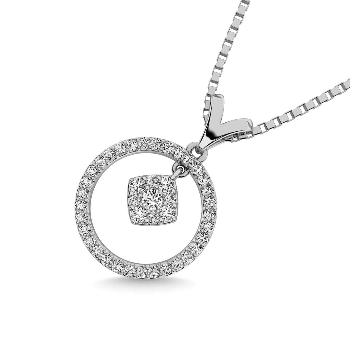 10K White Gold 1/4 Ct.Tw. Diamond Circle Dangler Pendant