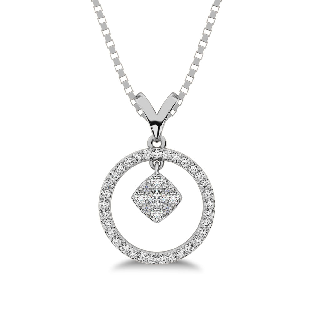 10K White Gold 1/4 Ct.Tw. Diamond Circle Dangler Pendant