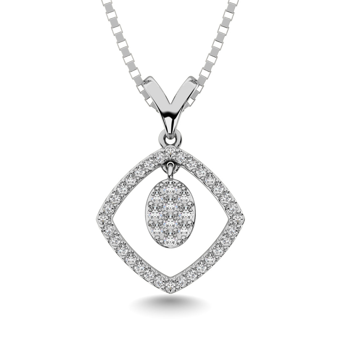 10K White Gold 1/4 Ct.Tw. Diamond Square Shape Pendant with Dangler