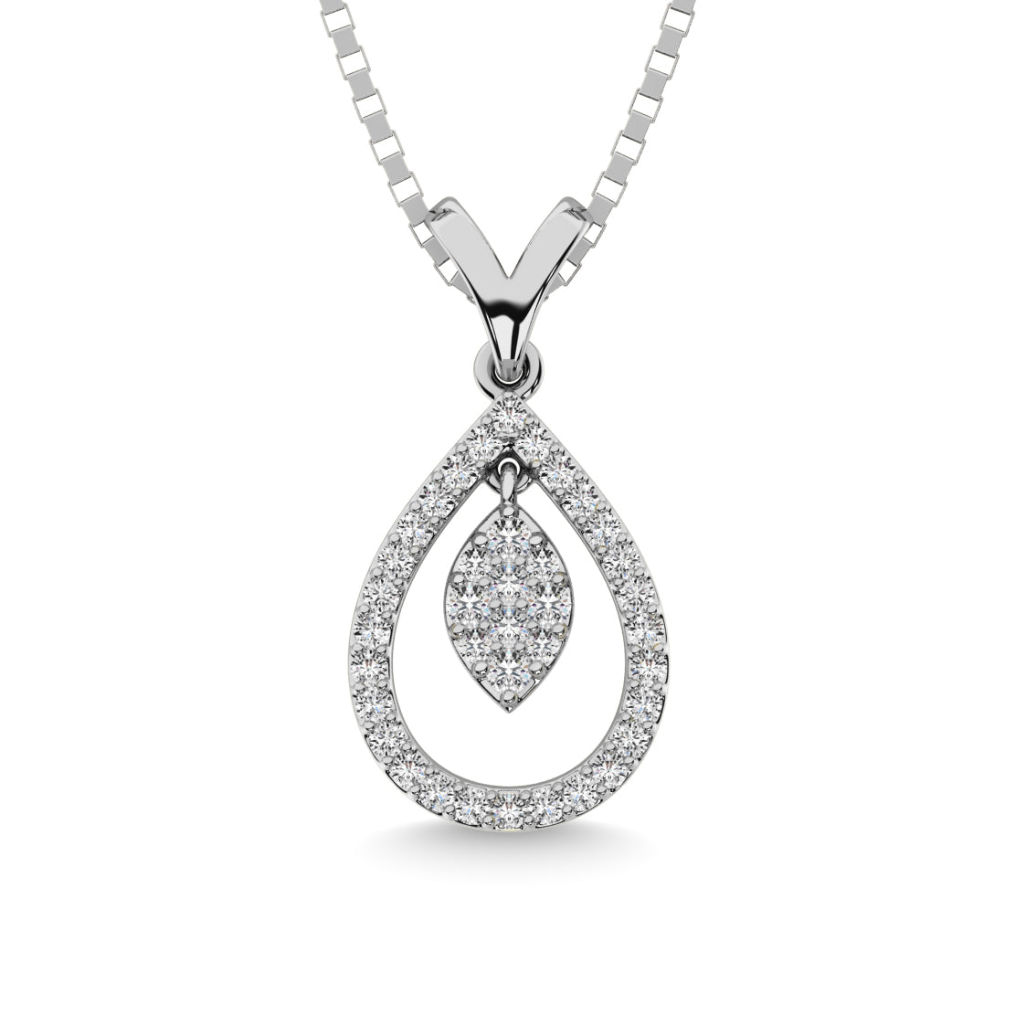 10K White Gold 1/5 Ct.Tw. Diamond Pear Shape Pendant with Dangler
