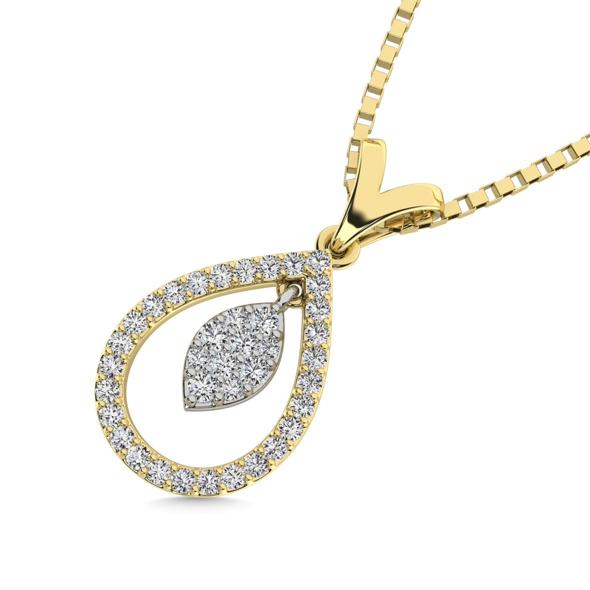 10K Yellow Gold 1/5 Ct.Tw. Diamond Pear Shape Pendant with Dangler