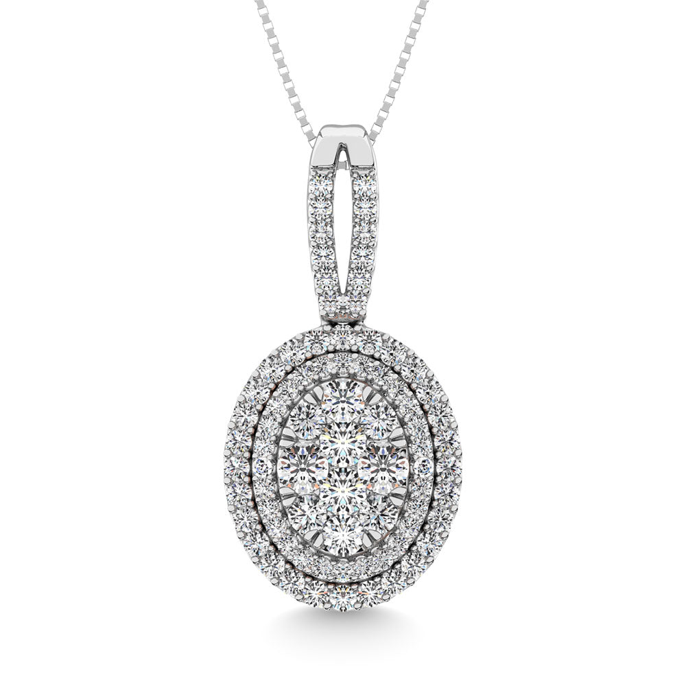 Diamond 1 3/4 Ct.Tw. Oval Shape Cluster Pendant In 14K White Gold