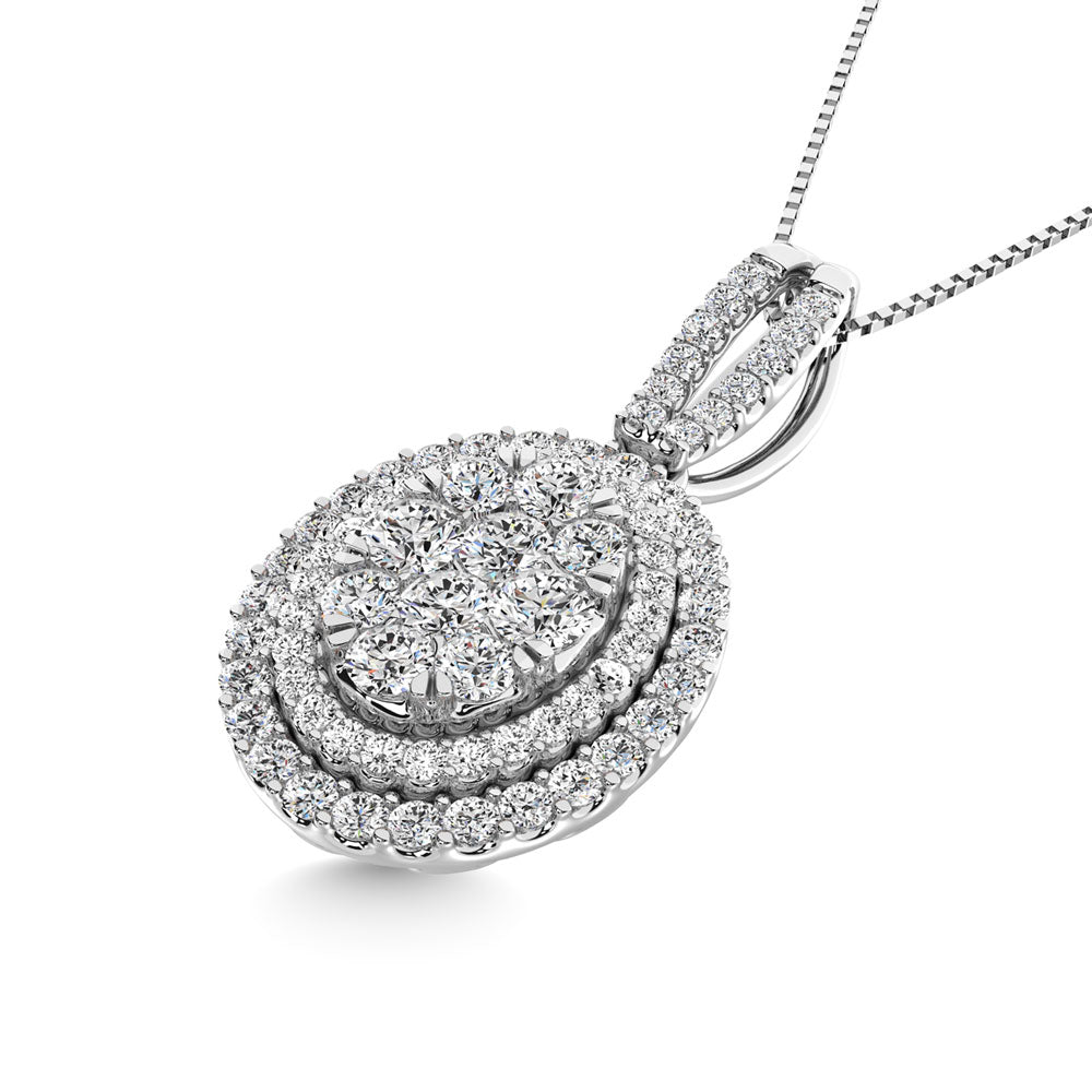 Diamond 1 3/4 Ct.Tw. Oval Shape Cluster Pendant In 14K White Gold