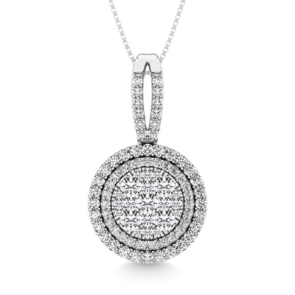 Diamond 1 3/4 Ct.Tw. Oval Shape Cluster Pendant In 14K White Gold
