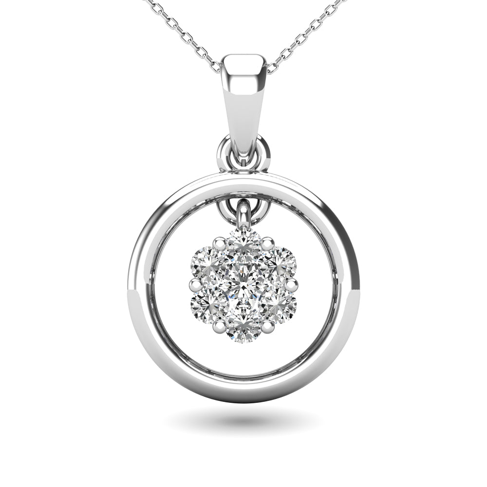 Diamond 3/8 Ct.Tw. Open Circle Flower Pendant In 10K White Gold